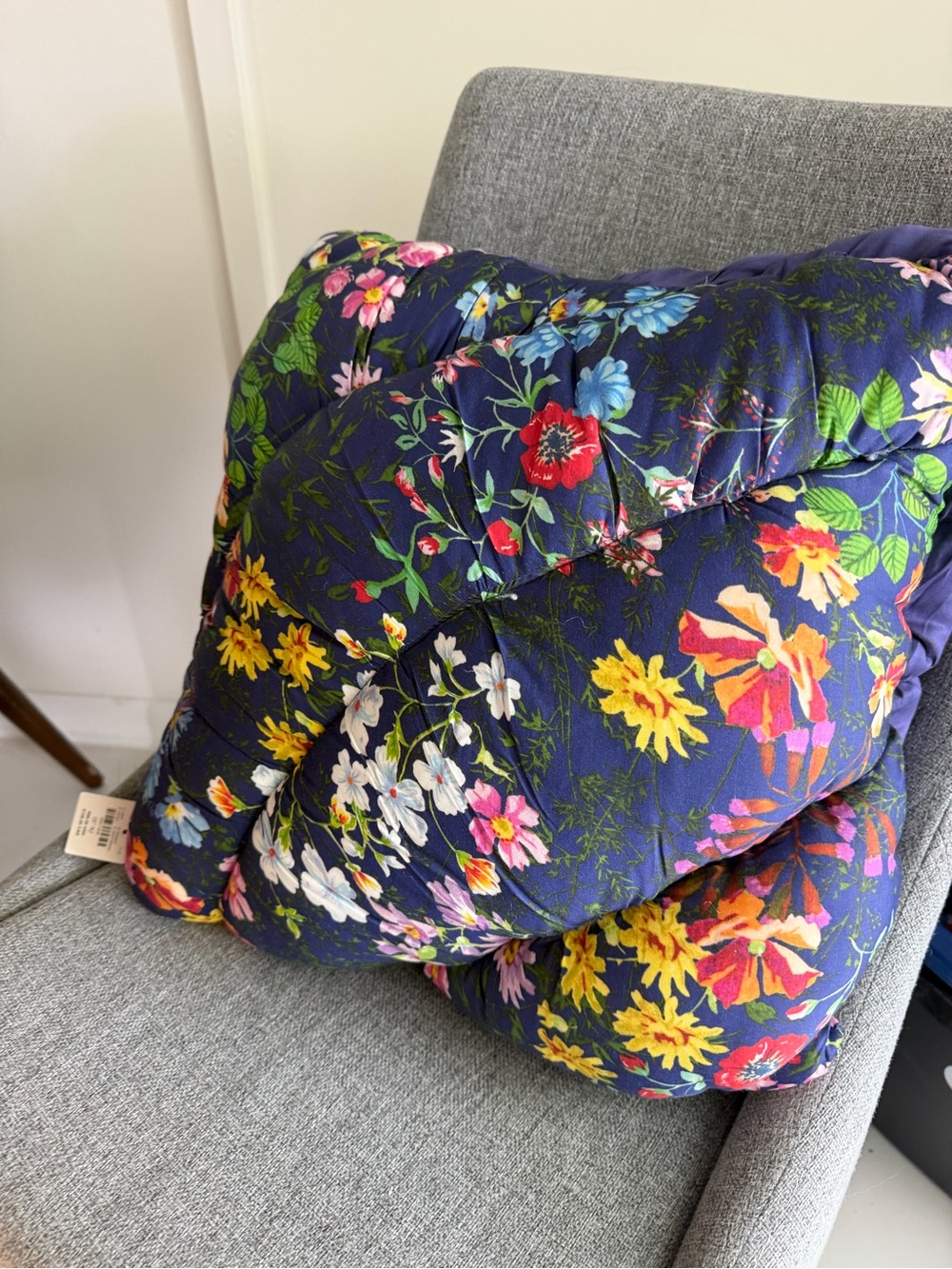 Anthropologie Polaire Floral Cushion Pillow 17x17 With Tags $98 Navy blue